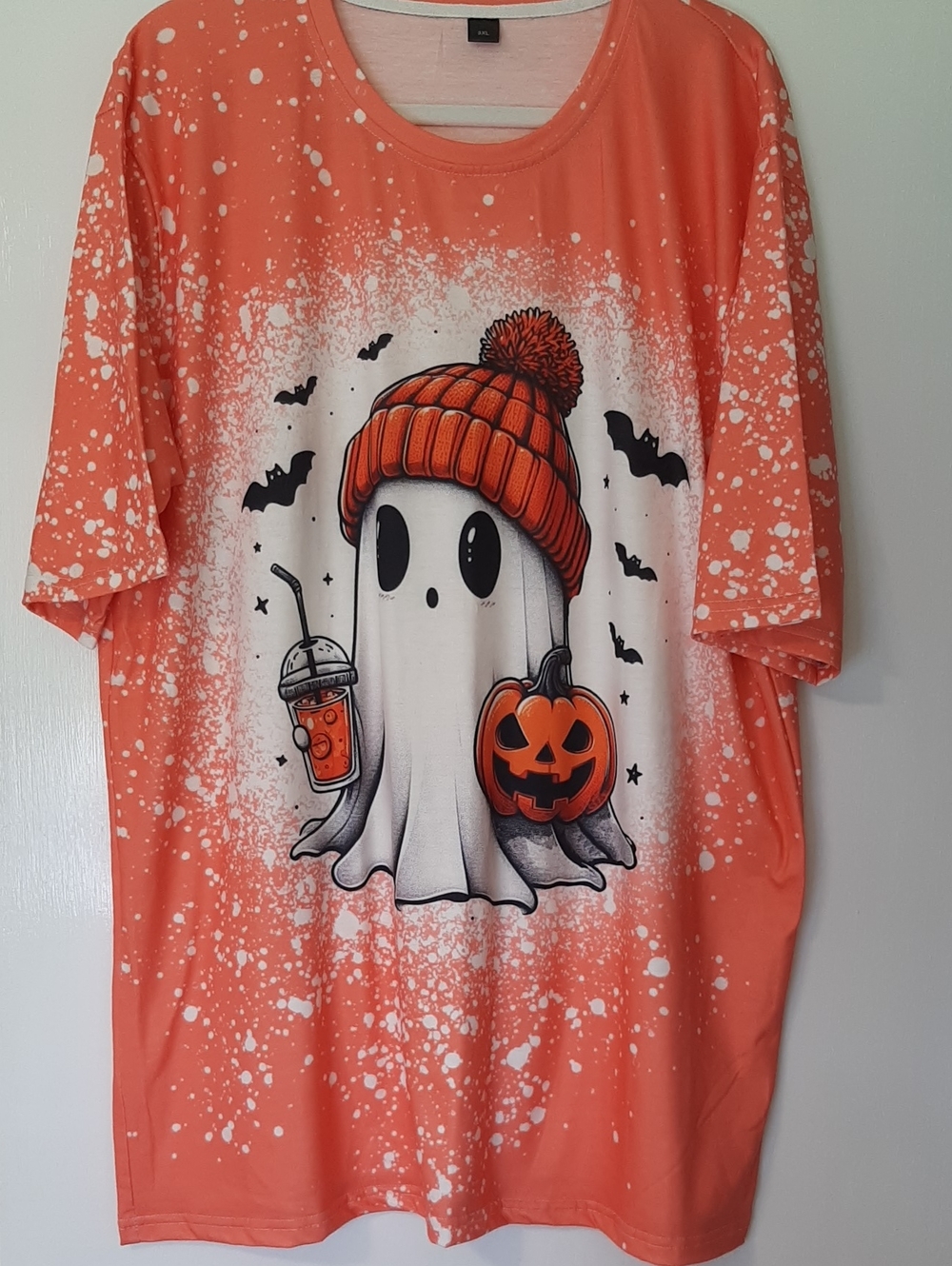 Women's 3 XL Short Sleeve Halloween Ghost Pumpkin Tunic Top Fall Wear